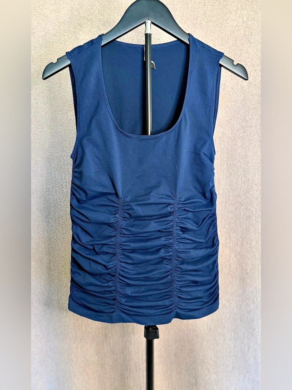 Last Tango Navy Blue Ruched Sleeveless Stretch Top M/L Made in USA